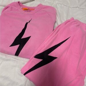 Aviator Nation Matching Set Bolt Sweatpants and Crewneck in Neon Pink